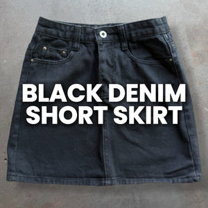 50 x LADIES BLACK DENIM SHORT SKIRT - SACKS
